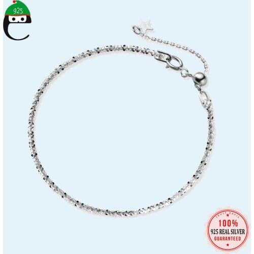 ElfoPlataSi Real 925 Sterling Silver Fashion Sweet Shiny Stars Chain Braclet For Women Wedding Party Fine S925 Jewelry DD942