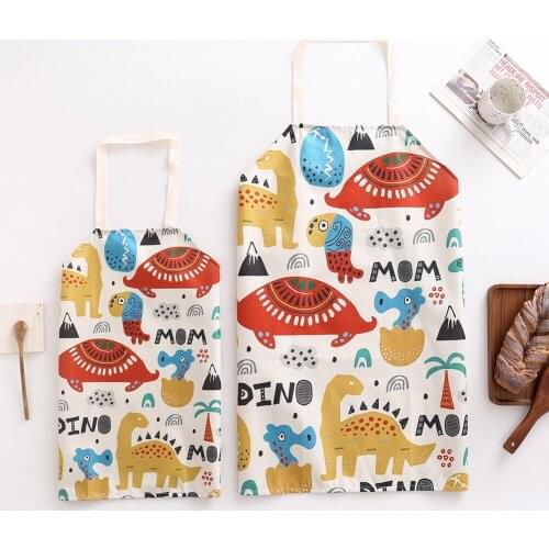Cartoon Tortoise Parent-Child Apron Linen Aprons for Adult Mother Daughter Kitchen Fashion Painting Kids Adult Apron Cook Tools
