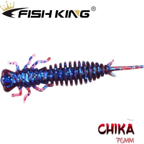 FISH KING Larva 8pcs/pack Soft Lures 76mm/3.5g Artificial Lures Fishing Worm Silicone Bass Pike Minnow Swimbait Jigging Baits