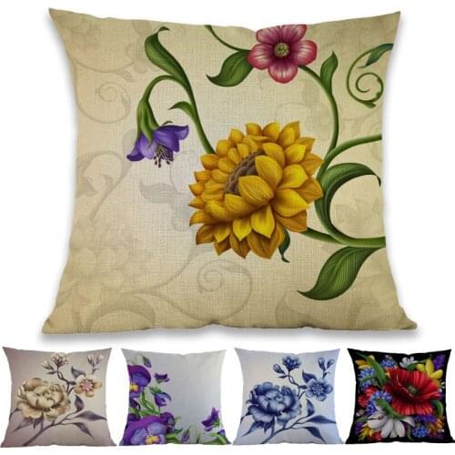 Oil Painting Vintage Style Beautiful Colorful Various Flower Floral Pattern Throw Pillow Case Home Sofa Decoration Cushion Cover