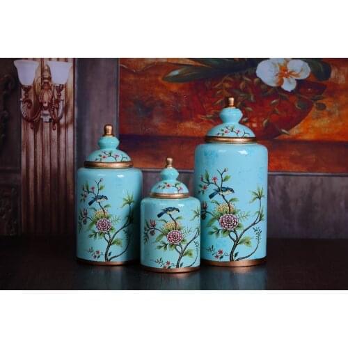 Aristocratic Flowers & Birds home decoration decal gold rim porcelain ceramic storage Jar with lid