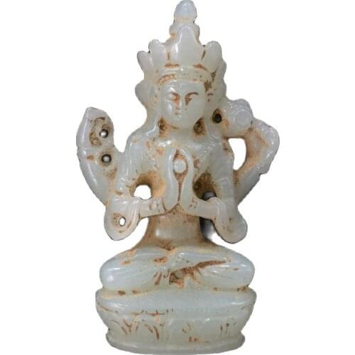 Qing Dynasty Jade Collection and Tianbaiyu Guanyin Bodhisattva Sitting Statue of Buddha Hanging Fidelity