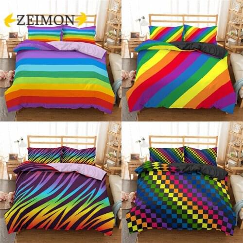 ZEIMON 3d Rain bow Stripe Printed Bedding Sets Modern Geometric Twin Queen Size Polyester Bed Duvet Cover For Bedroom