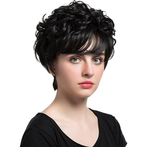 Cosplay Layered Natural Black Short Messy with Straight Bangs Wigs