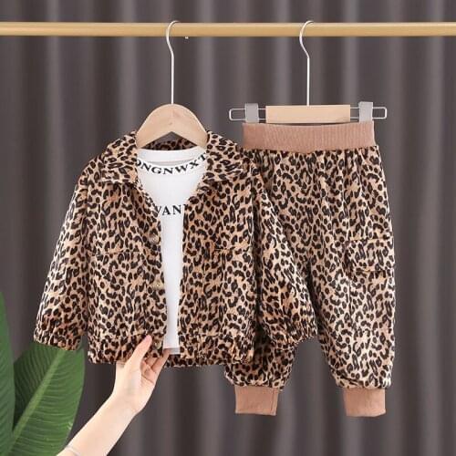 2021 Boys Girls Leopard Suit Spring Western Fashion Three-piece Suit Handsome Korean Childrens Casual Set(Coat+shirt+Pant)