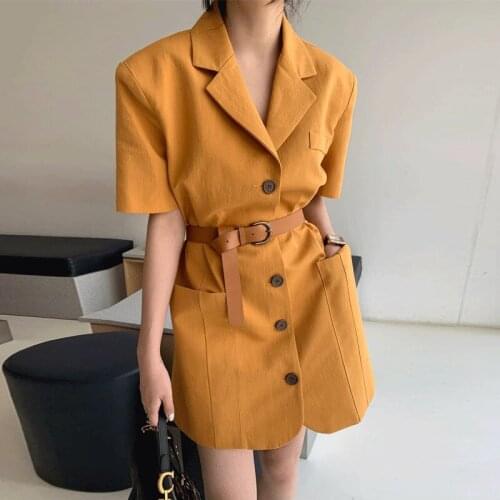 INS Style Korean Style Suit Business Suit Collar Pocket Single Breasted Dress Waistband