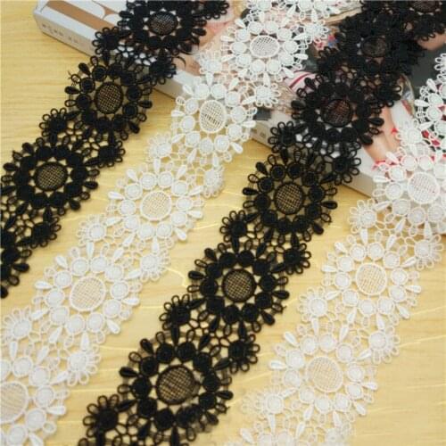 20Yards 5cm Width White Black Embroidered Lace Trim Water Soluble Lace for Curtain Sofa Edge Decoration Sewing Appliques