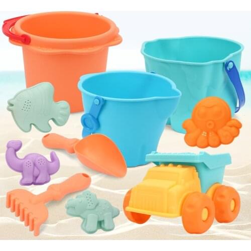 Summer Silicone Soft Baby Beach Toys Children Bucket Tool Rake Hourglass Outdoor Play Sand Tool Set Kids Baby Bath Toy Gifts