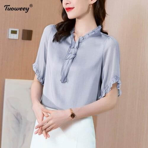 2021 Summer Korean Style 3XL Plus Size Tunic Tops solid Long Shirts Vintage Chiffon Blouse Women ruffle Blusas Mujer De Moda