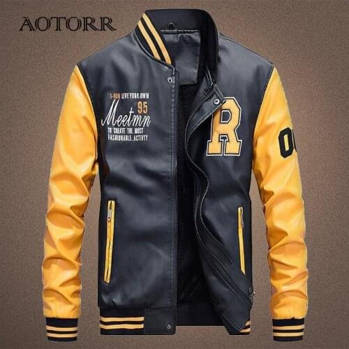 Baseball Jackets Men Slim Fit 2021 Stand Collar Leather PU Coat New Mens Zipper Jacket Jaquetas De Motocicleta Bomber Jacke Men