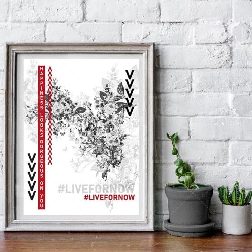 Live for Now Wall Art Poster Black and White Inspirational Flower Print Edition Decorative Wall Home Unique Gift