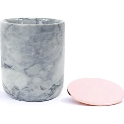 Real Marble Desk Pencil Pen Holder Modern Makeup Brushes Toothbrush Candle Cup Stand Tumbler with Rose Gold Lid for Office Home