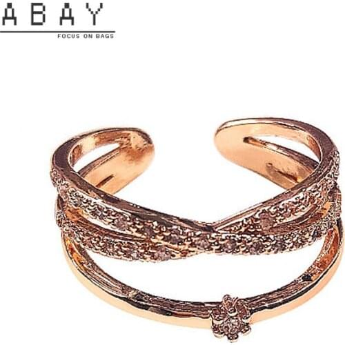 [genuine Gold Plating] Oil Dripping Copper Rhinestone Ring Women New Retro Cool Style Luxury High-level Sense Open Ring Fashion