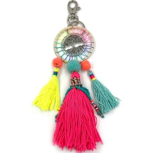 2020 New Tassel life tree pendant Keychain Boho Key Rings Bohemian Big Key Chains Cute Vintage jewelry findings bag pendants