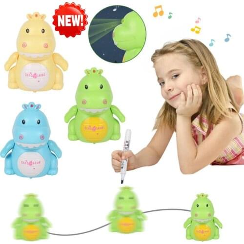 New Magic Pen Inductive Dinosaur Following Black Line Induction Rail Track Animal with Charging Light Music Kids Electronic Toys