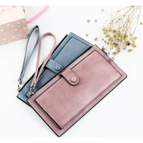 New Women Zipper Hasp Wallet Waterproof Leather Thin Phone Money Bag Card Holder Long Wristlet Clutch Female Vintage Coin Purses