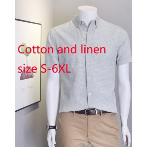 New Arrival Fashion Men Linen Cotton Short Sleeve Striped Youth Summer Casual Shirts Plus Size S M L XL 2XL 3XL 4XL 5XL 6XL