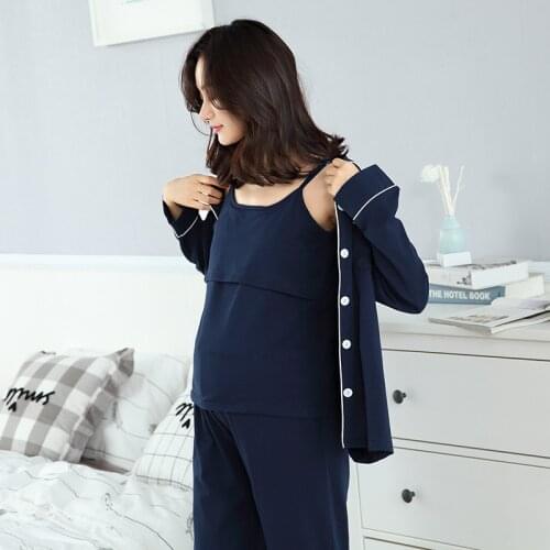 Pregnant women new home service three sets Four Seasons Cotton Breastfeeding Clothing Set Pajamas for pregnant women