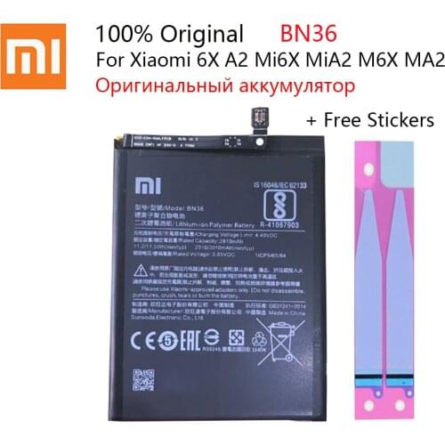 Xiao Mi Original Battery BN36 3010 mAh for Xiaomi Mi6X Mi 6X MiA2 Mi A2 High Quality Phone Replacement Batteries