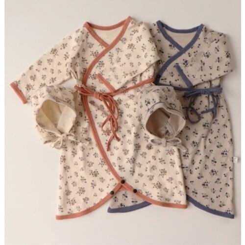 Korean Style Toddler Baby Girl Boys Pajamas Set Cotton Long Sleeve Printed Robe+Hat Newborn Baby Girl Boys Clothes Suit
