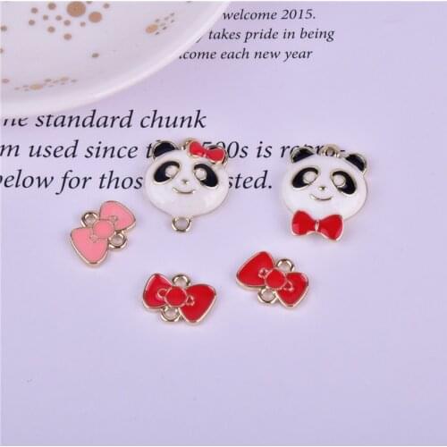 10pcs Panda Charms Baby Bow Connector Enamel Metal Charms Earring Bracelet DIY Jewelry Making Baby Gift DIY