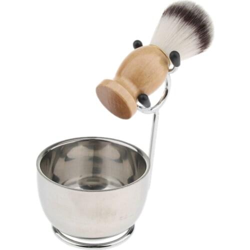 Professional Shaving Kit Mens Beard Brush + Stand + Bowl Mug Set