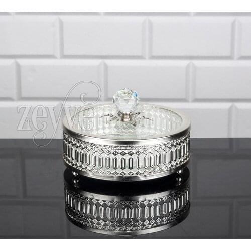 Sugar Bowl Serving Tray Luxury Service Plate Golden Silver Round With Cap Turkish Arabic Oriental Eastern