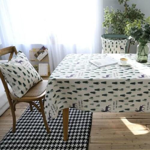 American Style Christmas Tree Elk Pattern Tablecloth Cotton Linen Table Cover for Party Dining Table Decor Home Textile