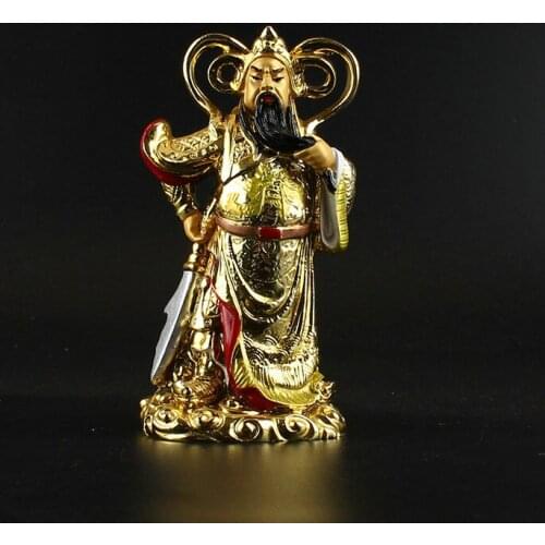 Guan Gong Buddha Statue Resin Gold Plated Painted Kalan Bodhisattva Protection Method Devil Home Decor Miniature Figurines