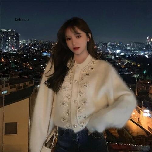 Autumn And Winter New Imitation Mink Velvet Solid Wild Korean Loose Solid Color Lapel Sweater Women Cardigan