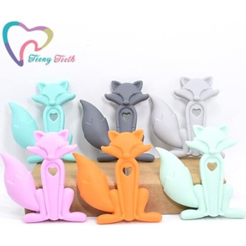 Teeny Teeth 10 PCS Silicone Fox Teething Pendant DIY Crafts Baby Nursing Necklace Play Gym Animal Fox Pendant Sensory baby Toy