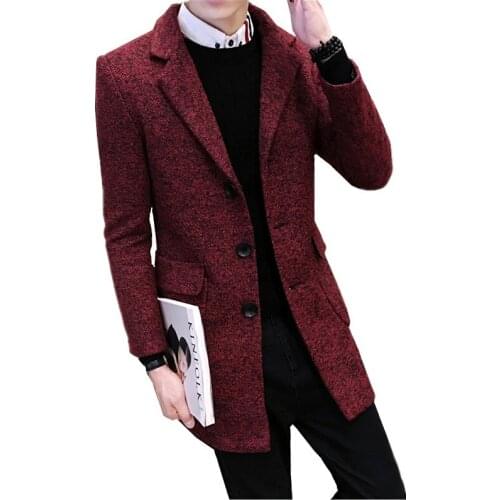 Autumn/Winter Red Trench Coat Men Fashion Slim Men Long Coat Business Casual Lapel Men Long Jacket S M L XL XXL Man Tops