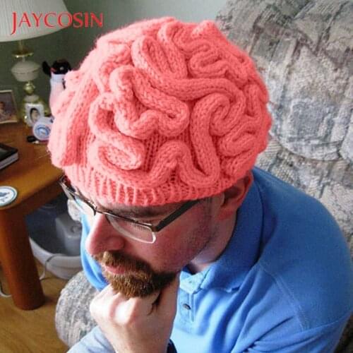 Spoof horror handmade knitted personality brain hat Halloween winter Christmas hat family party holiday decoration gift