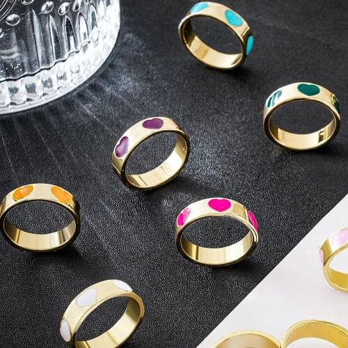 Bohemia Colorful Enamel Love Heart Stacking Rings for Women Minimalist Gold Finger Rings Punk Rock Jewelry Gift 2021 New