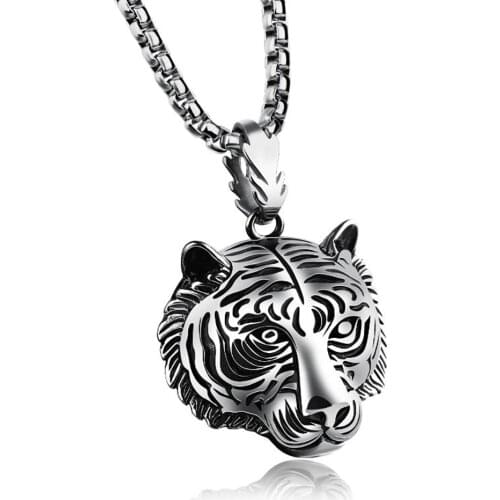 Stainless Steel Vintage Animal Tiger Pendant Necklace Punk Rock The King Forest Necklaces Jewelry Gift For Him with Chain