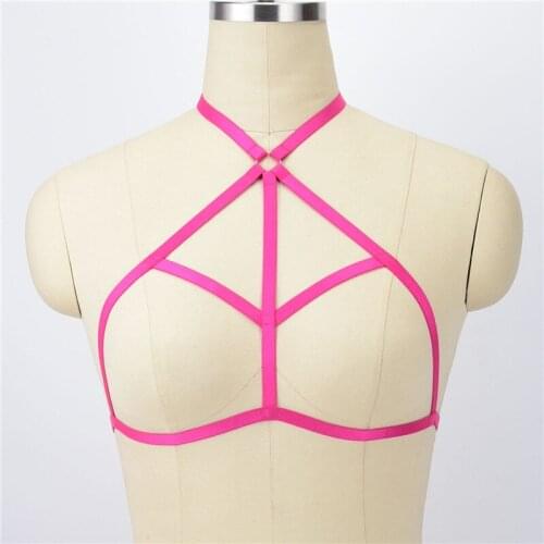 Wasteheart Red Pink Bondage Crop Top Cage Bra Elastic Body Harness Bras Color Photos Sexy Dress Lingerie Goth Fetish Rave Body