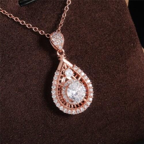YOUHAOCC Classic Light Luxury Rose Gold Ladies Water Drop Necklace Birthday Gift Clavicle Chain Fashion Jewelry Accessories