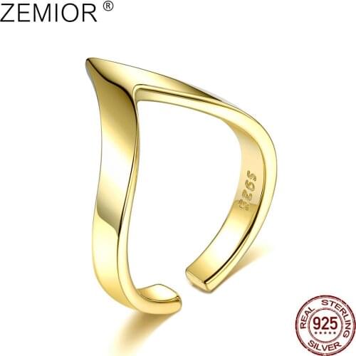 ZEMIOR Authentic 925 Sterling Silver Wave Geometric Open Adjustable Rings For Women Wedding Engagement Fine Jewelry New Arrival