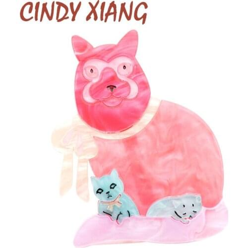 CINDY XIANG Acrylic Dog Mom and 2 Kids Brooches for Women Pink Color Beautiful Acetate Fiber Puppy Pins Creative Design Gift