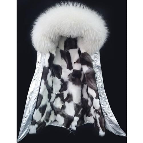 Brand 2020 New Parka Fur Coat Winter Jacket Women Silver Pu Coat Real Raccoon Fur Collar Natural Fox Fur Inisde Warm Thick Fur