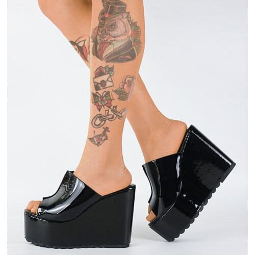 2021 Brand Elegant Platform Comfortable Walking High Heels Black Summer Sandal Shoes Women Mules Wedges Slippers