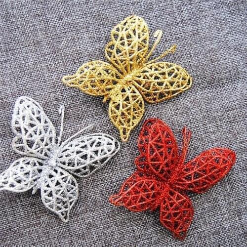 10pcs Christmas Glitter Hollow Butterfly For Home Christmas Party Decoration Xmas Tree Ornament wedding Decorations 9Z