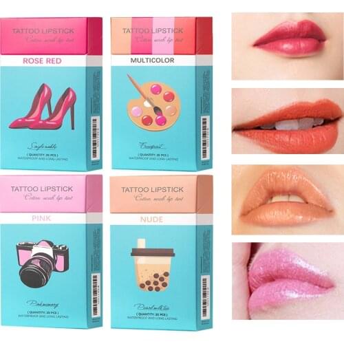20Pcs Summer Makeup Set Lipstick Case Cotton Swab Disposable Lips Dyeing Long Lasting Liquid Lip Gloss Cosmetics Kit TSLM1