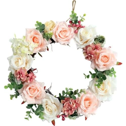 37cm Fake Rose Flower Door Wreath Wall Hanging Spring Floral Home Decor