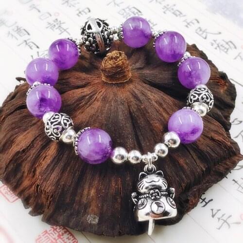 Angela original jewelry] Natural Amethyst Bracelet Lavender crystal bracelet tassel Silver Bead Bracelet female
