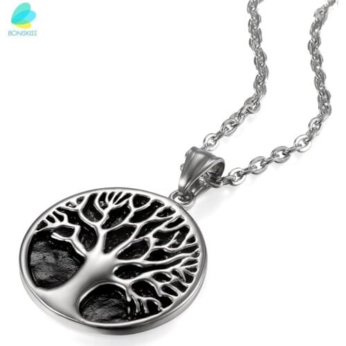 BONISKISS Man Stainless Steel Life Tree Pendants Necklaces Men Jewelry Charm With Chain Gift Bag Christmas Bijoux Fast Delivery