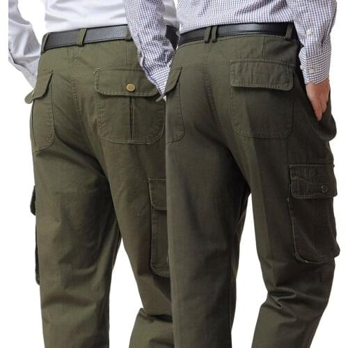 Men Tactical Military Pants Autumn Winter Casual Pockets Button Zipper Long Straight Cargo Pants Working Thicken Outdoor Trouser