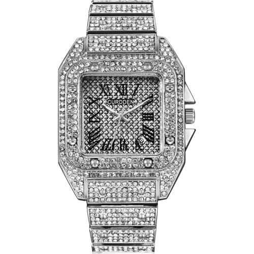 Relogio Masculino Grandes Quadrados Ouro Mens Luxury Brand Watches Fashion Diamond Date Gold Watch Relojes Lujo Marcas Men 1522