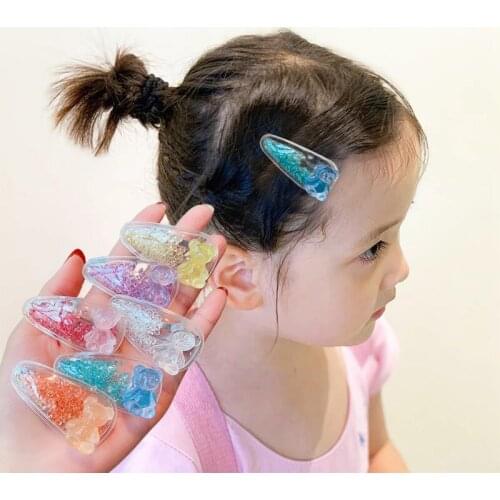 Children New Headwear Phantom Color Quicksand Transparent Hairpin PVC Broken Hair Clips Cartoon Candy Bear Girls Barrettes