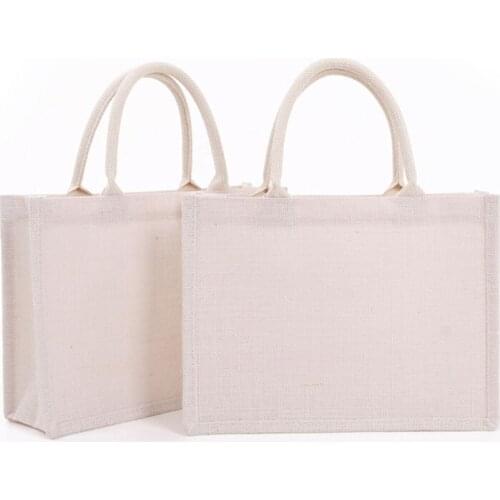 Jute Tote Bags Burlap Reusable Environmentally Beach Shopping Grocery Bag with Handle Large Capacity Travel Storage Orga